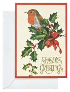   Robin on Holly Leaf Christmas Boxed Card by Galison 