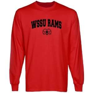   Winston Salem State Rams Red Logo Arch Long Sleeve T shirt Sports