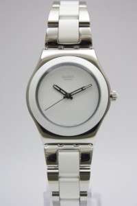 New Swatch Irony White Ceramic Women Steel Bracelet Watch 35mm YLS141G 