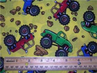 New Monster Trucks Fabric BTY Yellow Boys Childrens  
