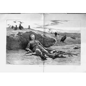  1884 INJURED SOLDIER WAR DESERT VULTURE BIRDS FINE ART 