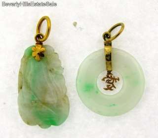 Vintage High Quality Jade Jadeite Marked 14k Gold Pendants  
