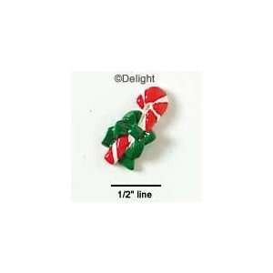  9826* ctlf   Mini Candy Cane with Green Bow   Flat Back 