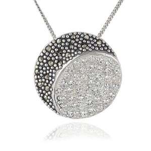    Sterling Silver Marcasite Crystal Disc Pendant, 18 Jewelry
