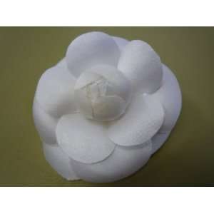  3 Classic Camellia Silk Fabric Flower Pin White 