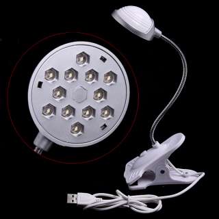 USB Bright Flexible Desk Computer Lamp with Clip 12 LED  