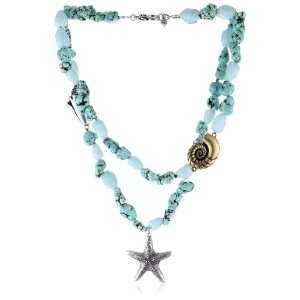 Lucky Brand Capri Silver Tone Turquoise Color Strand Charm Necklace