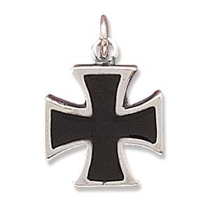 925 Sterling silver Black Enamel Maltese Cross Charm  
