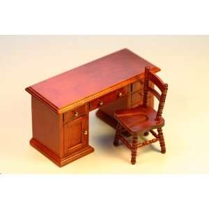  Dollhouse Miniature Cherry Wood Desk & Chair Toys & Games