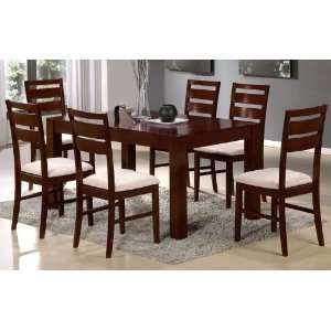 Wooden Dining Table with Solip Top and 6 High Back Fabric Seat Chairs 