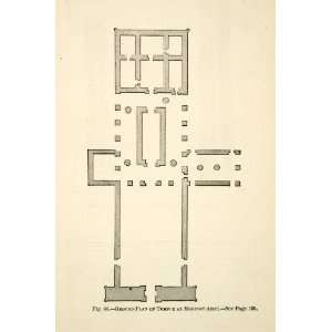  Wood Engraving Ground Plan Layout Map Temple Medinet Habu Mortuary 