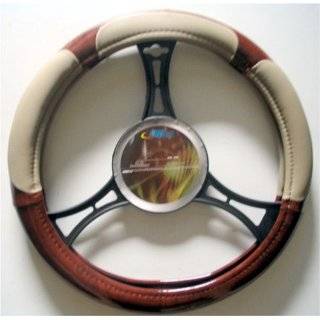Wood & Beige Steering Wheel Cover by Classic Car Accessories