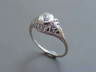 W6808  Vintage   14k White Gold and Diamond Ring   1920s  