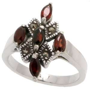   Marcasite Cross Ring, w/ Natural Garnet, 1 (25mm) wide, size 6.5