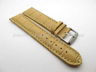 Leather Watch Strap CROCO Extra Long Cream/White 24mm  