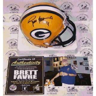  Brett Favre Autographed Mini Helmet   Replica Sports 