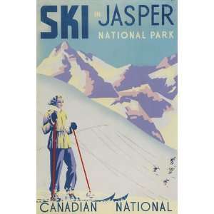 JASPER CANADA NATIONAL PARK SKI SKIING WINTER SPORTS VINTAGE POSTER 