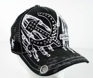 Red Monkey TOUCH OF DEATH Trucker Cap Hat Black EXCLUSIVO w/ crystals 