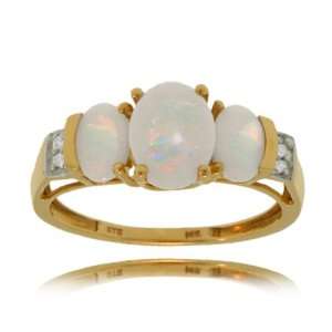  Opal 3 Stone Ring in 14K Yellow Gold with Diamonds 