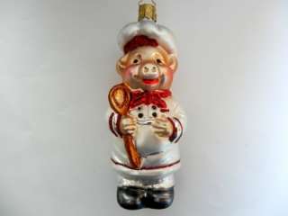 INGE GLAS PIG CHEF GERMAN BLOWN GLASS CHRISTMAS ORNAMENT COOK HAT 