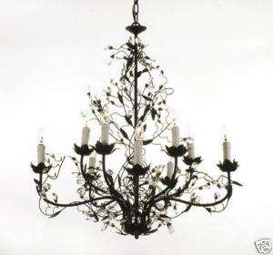 10 LIGHT WROUGHT IRON CRYSTALS CHANDELIER   