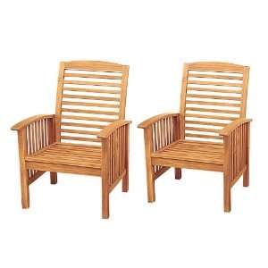  Set of 2 Outdoor Patio Acacia Hardwood Chairs Furniture & Decor