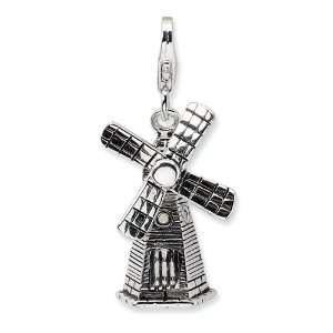   Silver 3 D Enameled Moveable Windmill w/Lobster Clasp Charm Jewelry