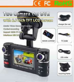 HD H.264 Dual lens Car Vehicle Dash Dashboard Camera DVR,Remote 