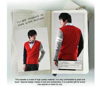 NWT Mens V Neck Cardigan Knit Sweater Pocket Unbalance Red Size XL 