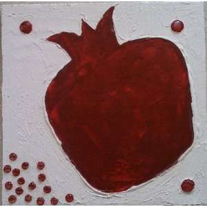   White Pomegranate Painting with Glass Bubbles. 24x24