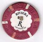 Riviera Hotel, Las Vegas $5 Gambling Chip Real Deal