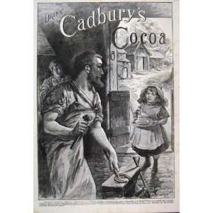  1886 Advert Cadbury Cocoa Blacksmith Old Print