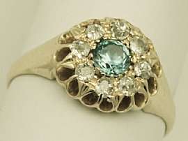 28 ct Diamond and Blue Zircon Yellow Gold Dress Ring   Antique 