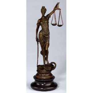 Blind Justice Figure in Bronze w/ Black Marble Base By AA 