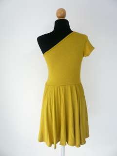 Yellow one~shoulder 60s retro vintage mod~mini~dress 34  