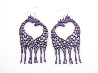 Purple Giraffe Heart Wood Earrings Jewelry  