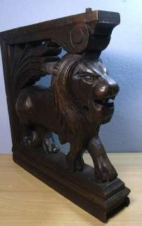 Antique Oak Wood Carved Lion Ornament #1  