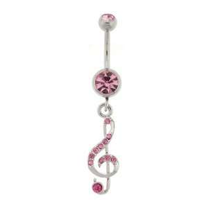  Stainless Steel Belly Ring with Pink Crystals   Dangling 