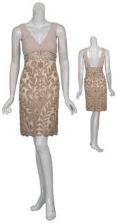 SUE WONG Champagne Beaded Cocktail Eve Dress 0 NEW  