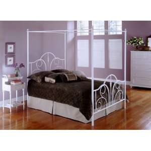   White Finish Full Size Metal Canopy Bed with Frame