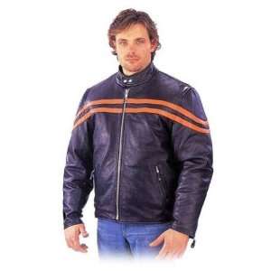 Mens Leather Motorcycle Jackets Striped Scooter Jacket MJ779Orange in 