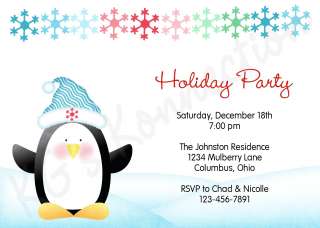 Christmas SNOWFLAKE PENGUIN Holiday Party Invitations  