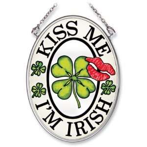 Amia Hand Painted Glass Suncatcher with Kiss me Im Irish Design, 3 1 