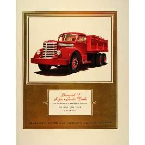   Ad Diamond T Vintage Red Dump Truck Gold Ink   Original Print Ad Home