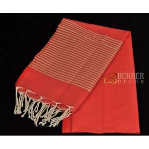   Orange Cotton Towel with Thin Golden Stripes