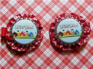   Birds Gang Yocaps on Red/White Floral Fabric on Red Hair Clips  