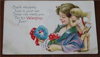   VALENTINES DAY POSTCARD   *CUPID WHISPERS LOW IN YOUR EAR*  