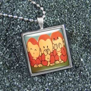 Three Wise Monkeys See No Evil Silver Necklace S 118  