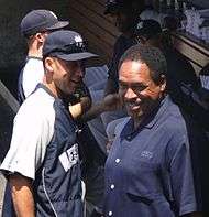 Jeter with his boyhood idol Dave Winfield at Dodger Stadium , June 