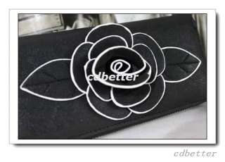 Lady Graceful Manual Leather Flower Black Long Clutch Zip Around 